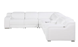 Homeroots White Italian Leather Power Reclining L Shaped Six Piece Corner Sectional With Console White  544994