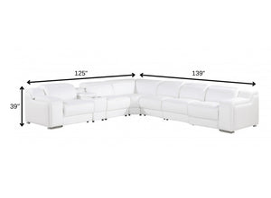 HomeRoots White Italian Leather L-Shaped Sectional with Console: 3 Power Reclining Seats for Ultimate Comfort White 544995