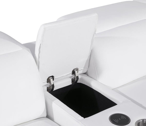 Homeroots White Italian Leather 3 Power Reclining Seats L Shaped Seven Piece Corner Sectional With Console White  544995