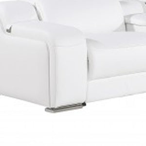 Homeroots White Italian Leather 3 Power Reclining Seats L Shaped Seven Piece Corner Sectional With Console White  544995
