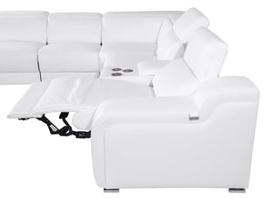 Homeroots White Italian Leather 3 Power Reclining Seats L Shaped Seven Piece Corner Sectional With Console White  544995