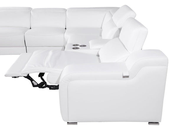 Homeroots White Italian Leather 3 Power Reclining Seats L Shaped Seven Piece Corner Sectional With Console White  544995