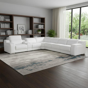 HomeRoots White Italian Leather L-Shaped Sectional with 4 Power Recliners, Console Storage & USB Charging White 544996