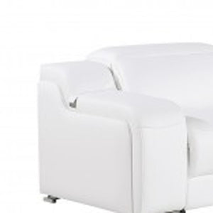 Homeroots White Italian Leather 4 Power Reclining Seats L Shaped Seven Piece Corner Sectional With Console White  544996