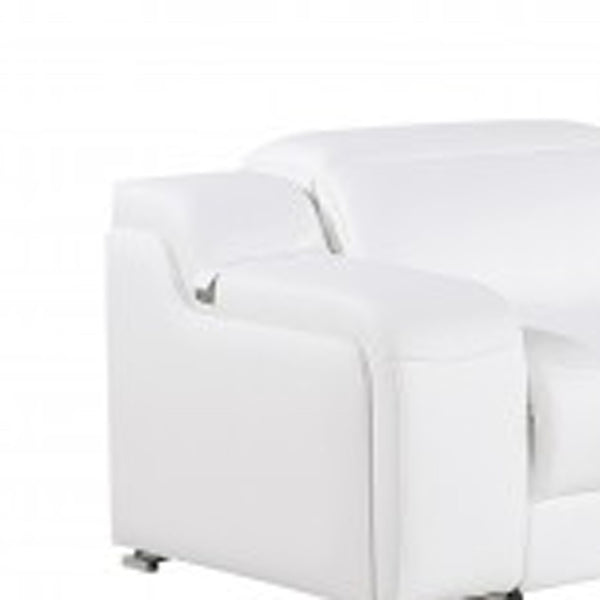Homeroots White Italian Leather 4 Power Reclining Seats L Shaped Seven Piece Corner Sectional With Console White  544996