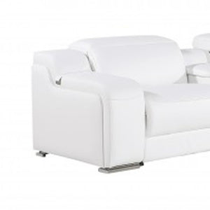 Homeroots White Italian Leather 4 Power Reclining Seats L Shaped Seven Piece Corner Sectional With Console White  544996