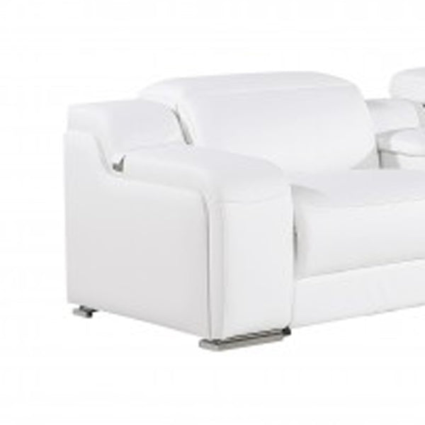 Homeroots White Italian Leather 4 Power Reclining Seats L Shaped Seven Piece Corner Sectional With Console White  544996