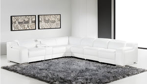 Homeroots White Italian Leather 4 Power Reclining Seats L Shaped Seven Piece Corner Sectional With Console White  544996
