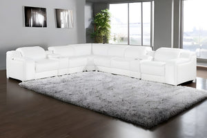Homeroots White Italian Leather 3 Power Reclining L Shaped Eight Piece Corner Sectional With Console White  544997