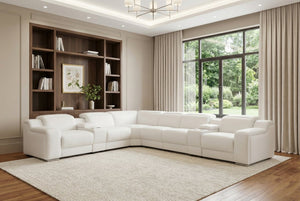 HomeRoots White Italian Leather L-Shaped Sectional Sofa with Power Recline, Console Storage & USB Port White 544997