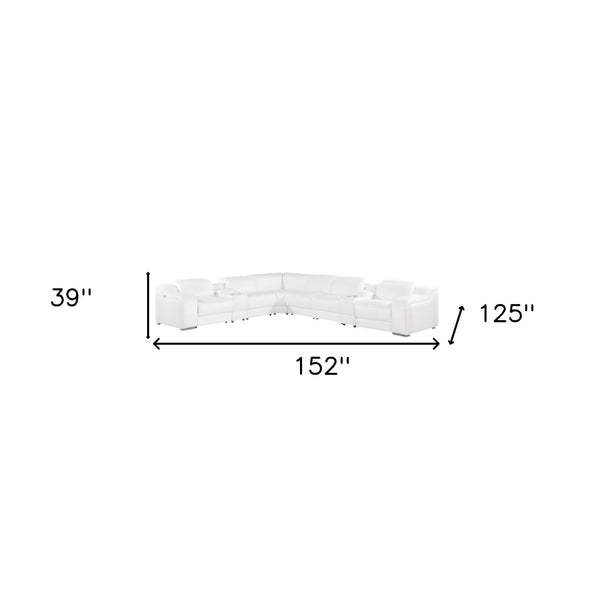 Homeroots White Italian Leather 3 Power Reclining L Shaped Eight Piece Corner Sectional With Console White  544997