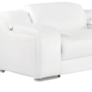 Homeroots White Italian Leather 3 Power Reclining L Shaped Eight Piece Corner Sectional With Console White  544997