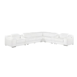 Homeroots White Italian Leather 3 Power Reclining L Shaped Eight Piece Corner Sectional With Console White  544997