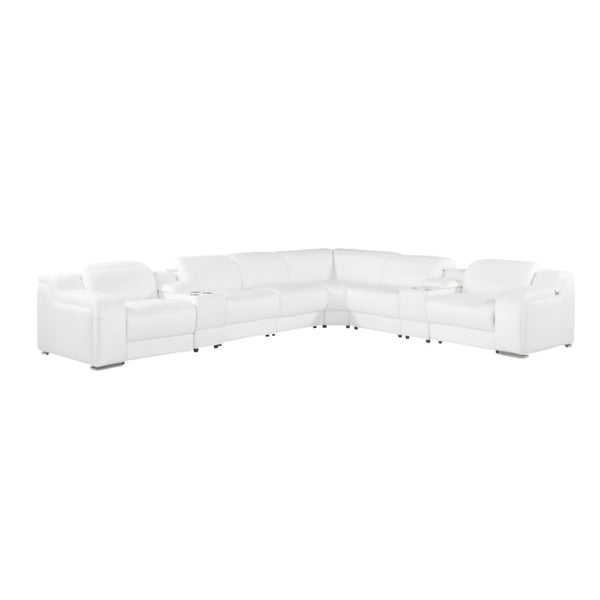Homeroots White Italian Leather 3 Power Reclining L Shaped Eight Piece Corner Sectional With Console White  544997