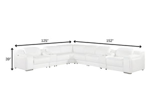 HomeRoots White Italian Leather L-Shaped Sectional Sofa with Power Recline, Console Storage & Modern Style White 544998