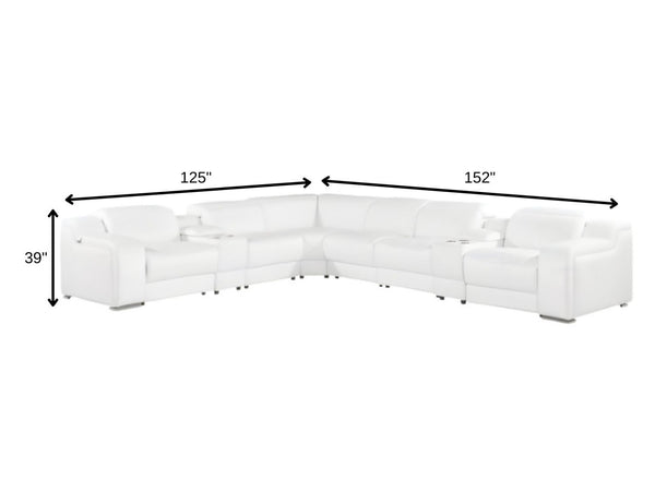 HomeRoots White Italian Leather L-Shaped Sectional Sofa with Power Recline, Console Storage & Modern Style White 544998