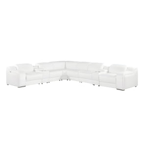 Homeroots White Italian Leather 4 Power Reclining L Shaped Eight Piece Corner Sectional With Console White  544998
