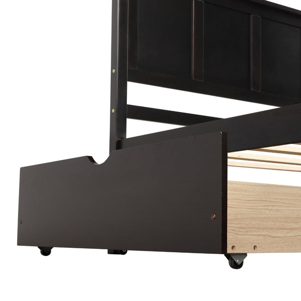 HomeRoots Espresso Inlaid Panel Twin Bed Frame with 2 Storage Drawers - Stylish & Space-Saving Design! 544999