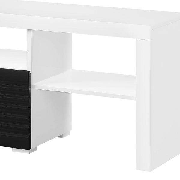 English Elm White White and Black High Gloss 3-Shelf TV Stand for Up to 80" TVs - Modern Storage, Metal Glide Drawer B062P209171