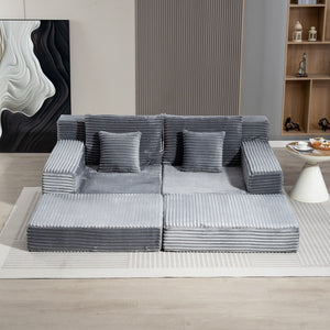 English Elm Double Cloud Plush Chaise Lounge Sofa Bed with Deep Seat, No Assembly, Ultra-Soft Corduroy Comfort Gray W794S00006