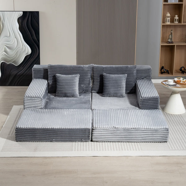 English Elm Double Cloud Plush Chaise Lounge Sofa Bed with Deep Seat, No Assembly, Ultra-Soft Corduroy Comfort Gray W794S00006