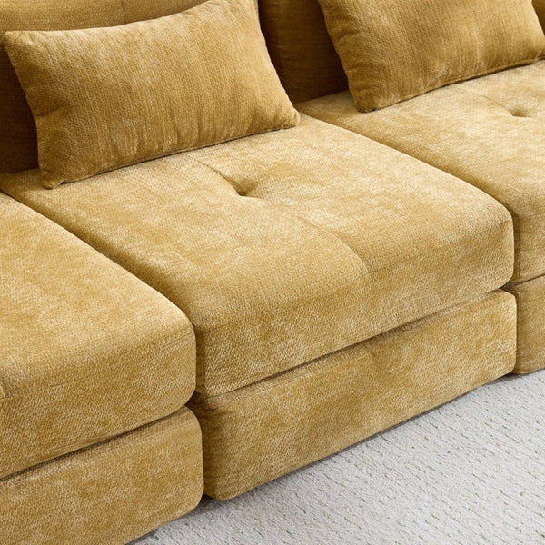 English Elm Modular Cloud Sectional Sofa Bed with Flannelette Upholstery for Flexible Living Yellow W1829S00077