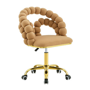 English Elm Velvet Bubble Back Swivel Vanity Chair with Gold Base for Bedroom Makeup Room W3875P446135