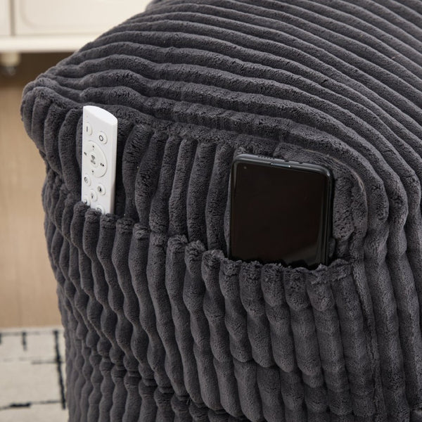 English Elm Big Corduroy Lounger Bean Bag with Ottoman Memory Foam Fill for Living Room Dark Gray W395P435355