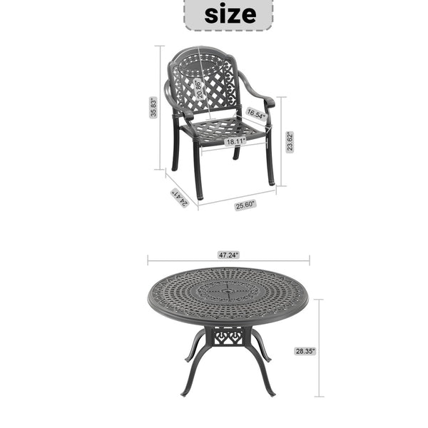 English Elm 5-piece Cast Aluminum Outdoor Dining Set with Carved Relief Frame and Cushioned Seats W1710S00637