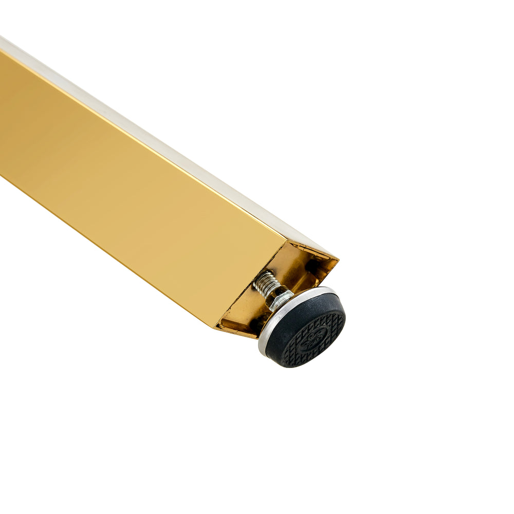 English Elm Modern Round Tempered Glass Dining Table with Gold 7-Shaped Legs, 47.3" Clear Top, Durable Luxury W1151S01881