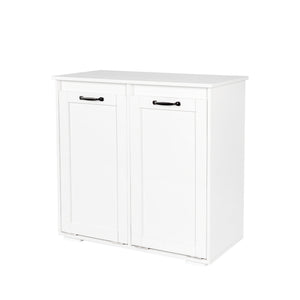 English Elm Laundry Cabinet Dual-Compartment Hamper with 2 Removable Liner Bags, Durable Melamine Finish, Space-Saving Storage W331P206345