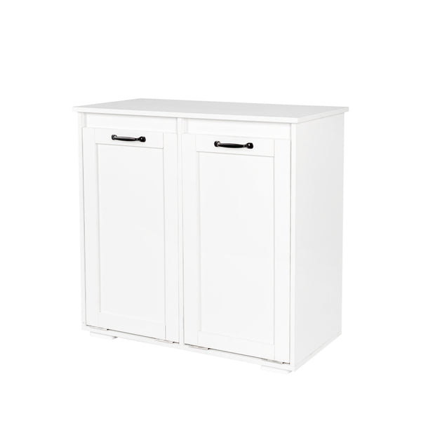 English Elm Laundry Cabinet Dual-Compartment Hamper with 2 Removable Liner Bags, Durable Melamine Finish, Space-Saving Storage W331P206345