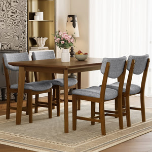 English Elm Rustic Farmhouse Five Piece Dining Set Rubberwood Legs Upholstered Chairs for Kitchen Walnut N752S000089D