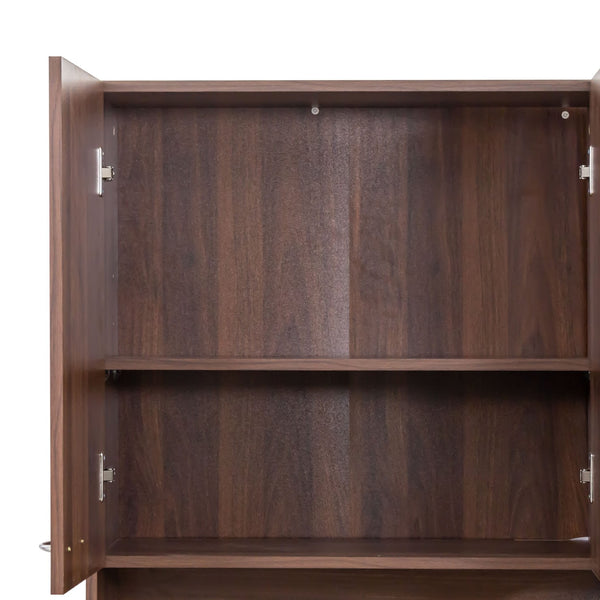 English Elm 70.87" Melamine Wardrobe & Kitchen Cabinet, 6-Door Storage with Drawer & Open Shelf, Walnut Finish, Durable Sturdy Design W331S00172