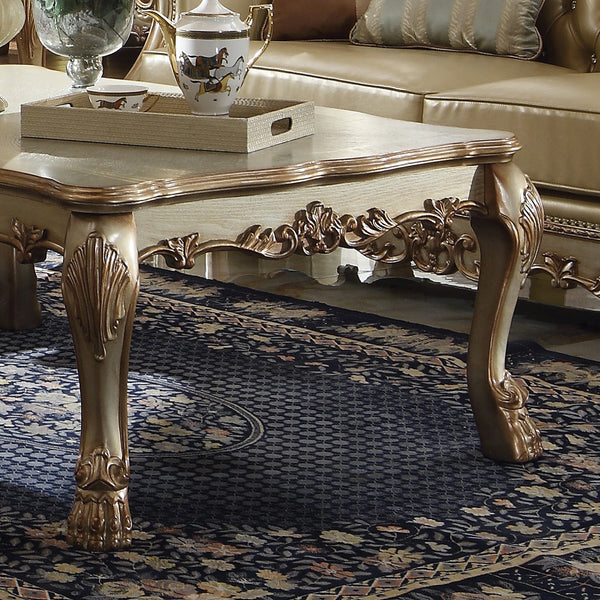 English Elm Gold Patina and Bone Square End Table with Oversized Claw Legs, Elegant Compact Accent for Living Rooms B062P209073