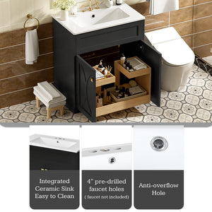 English Elm 30'' Modern Bathroom Vanity With Ceramic Sink, Soft-Close Doors, Gold Handles & Ample Storage Space N710P194898B