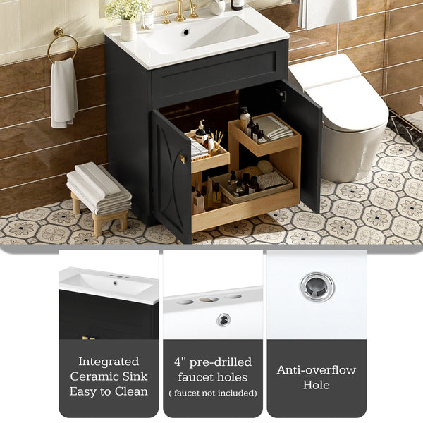English Elm 30'' Modern Bathroom Vanity With Ceramic Sink, Soft-Close Doors, Gold Handles & Ample Storage Space N710P194898B