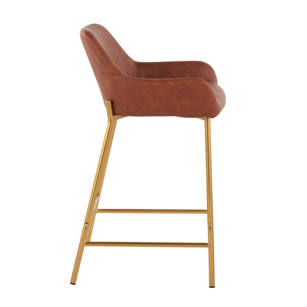 English Elm Contemporary Gold Metal and Cream Upholstered Counter Stools for Kitchen Islands Set B202S00038