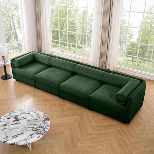 English Elm Modular 4-Seat Sectional Sofa With Ergonomic Support, Storage, And Luxurious Green Chenille Upholstery W714S01063