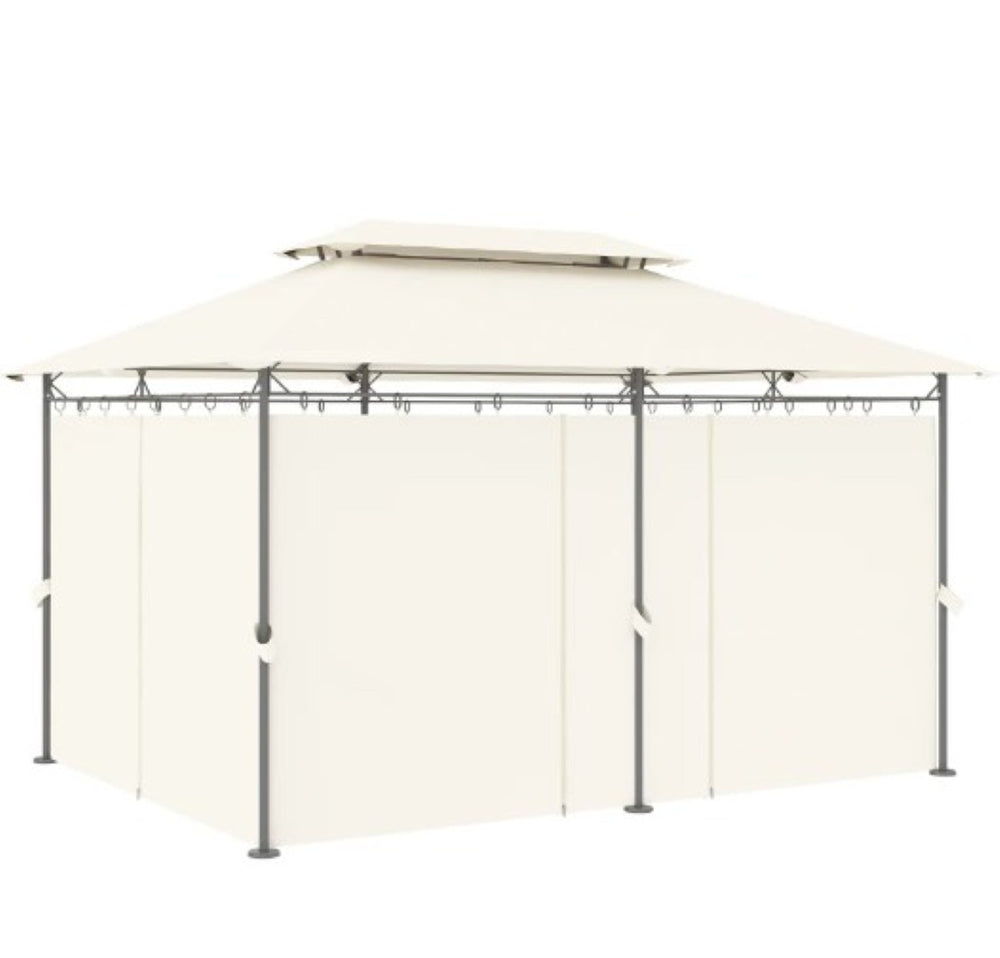 English Elm Outdoor Large Patio Gazebo Steel Frame Double Tier Canopy with Curtains for Backyard Cream White T3971P426861