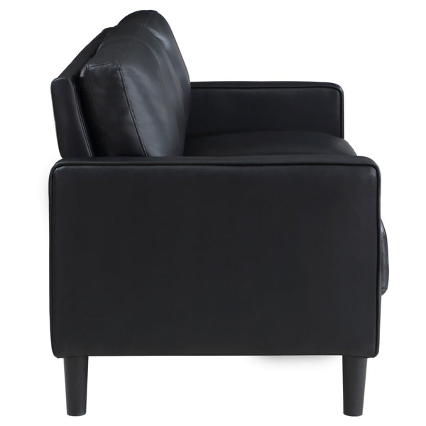 English Elm Weld Black Faux Leather Sofa Loveseat and Chair Set Mid-century Modern Living Room B062S01658