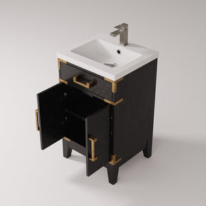 English Elm Black Oak Single Bath Vanity 20" W X 18" D With Acrylic Top, Faucet & Soft-Close Storage Cabinet B2731P260889