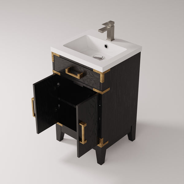 English Elm Black Oak Single Bath Vanity 20" W X 18" D With Acrylic Top, Faucet & Soft-Close Storage Cabinet B2731P260889