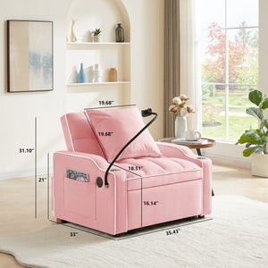 English Elm 3-in-1 Convertible Sofa Bed with USB & Type-C Ports, Cup Holders, Adjustable Backrest for Small Spaces Pink W2151142228