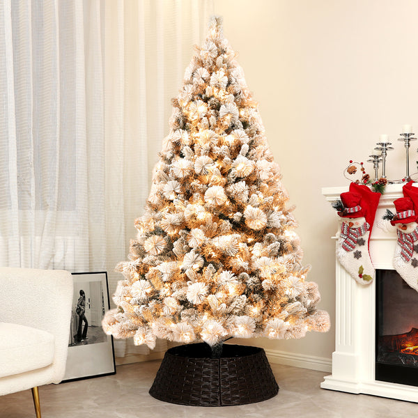 English Elm Homcom 6.5 Ft Pre-Lit Snow-Flocked Christmas Tree With 350 Lights & Metal Stand For Cozy Holidays W2225P249671