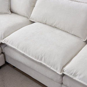 English Elm 105" L-shaped Chenille Sectional with Ottoman Pocket Spring Living Room Sofa Beige W1097S00225