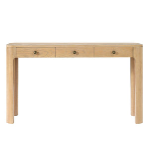English Elm Trexm Rustic Oak Entryway Console Table with Three Drawers and Rounded Rubberwood Legs N715P361525D