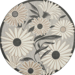 HomeRoots 5' Beige and Gray Round Floral Area Rug – Durable, Easy-Care Indoor/Outdoor Accent for Any Space 545007