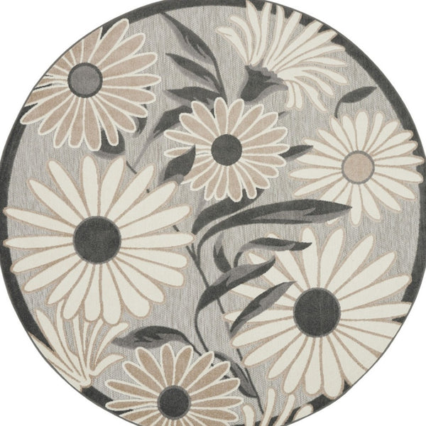 HomeRoots 5' Beige and Gray Round Floral Area Rug – Durable, Easy-Care Indoor/Outdoor Accent for Any Space 545007