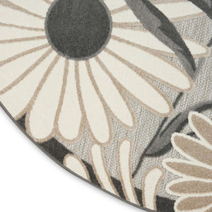 HomeRoots 5' Beige and Gray Round Floral Area Rug – Durable, Easy-Care Indoor/Outdoor Accent for Any Space 545007